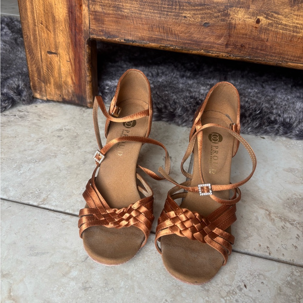 Satin Strappy Dance Heels in Copper